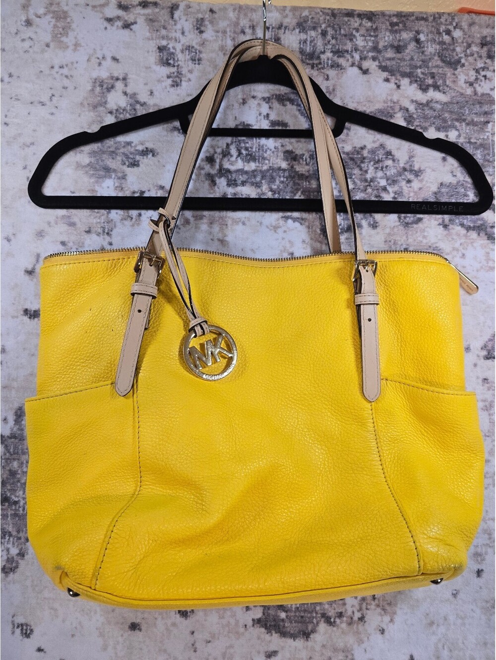 Michael Kors yellow pebbled leather tote bag